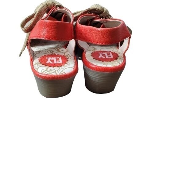 Fly London Women's Wedge Shoe Ylfa Red Lace Up Sandal Sz 8-8.5M EU 39 - Picture 3 of 8